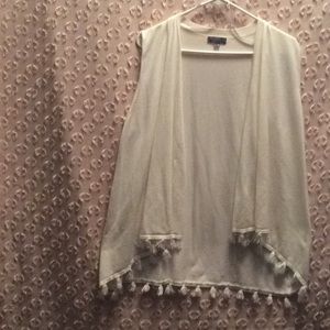 White Open Front Vest With Fringes.